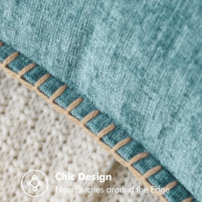 MIULEE Pack of 2 Summer Throw Pillow Covers 18x18 Inch Coastal Aqua Blue Farmhouse Decorative Pillow Covers with Stitched Edge Soft Chenille Solid Dyed Pillow Covers for Couch Sofa Bed Living Room
