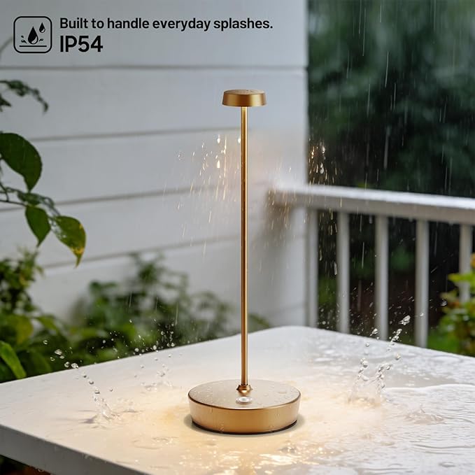 Cordless LED Table Lamp，Rechargeable Battery Desk Lamps, 3 Color Stepless Dimmable Metal Battery Table Lamps, Portable Table Light for Indoor/Outdoor/Restaurants/Bedroom/Bar