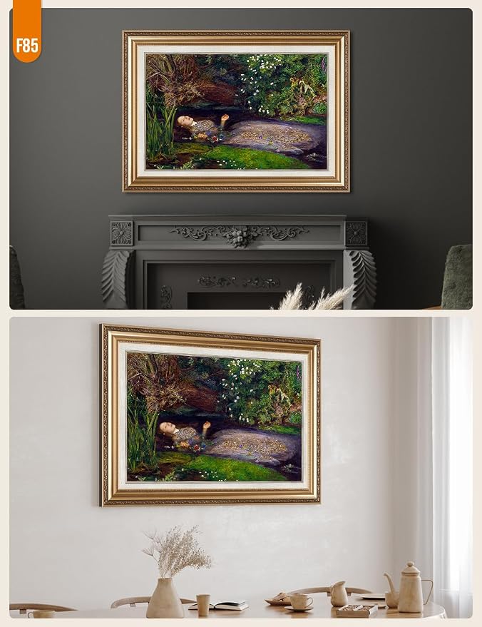 DECORARTS - Ophelia by John Everett Millai. World Famous Painting Reproduction. Giclee Prints in Classic Golden Frame Ready to Hang