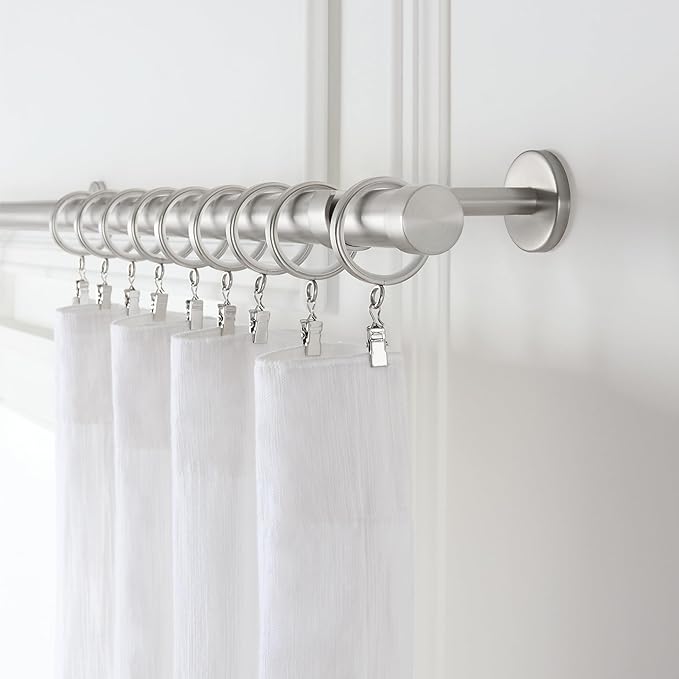 MODE Cambria® Designer Series - Premium 9 foot Custom Curtain Rod - 1-1/8 inch Large Diameter - Non-Adjustable for a Seamless Look - Premium Designer Brackets and End Caps - Brushed Nickel Finish