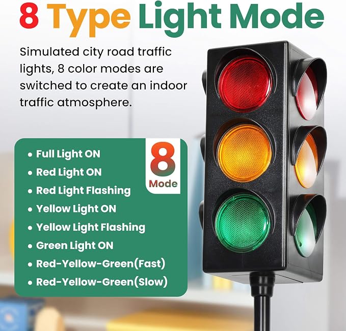 11 Inch Traffic Light Lamp with Base for Room Decoration, Stop Light Lamp with Color Changing and Blinking Modes, Traffic Light Desk Lamp for Bedroom, Classroom,Party Decorations, 1 Pack