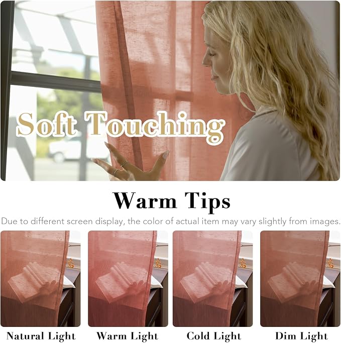 H.VERSAILTEX Linen Curtains Natural Blended Curtain Panels for Living Room/Light Reducing Linen Semi Sheer Curtains 72 inch Length 2 Panels Set Nickel Grommet Window Panels, 52" x 72", Terracotta