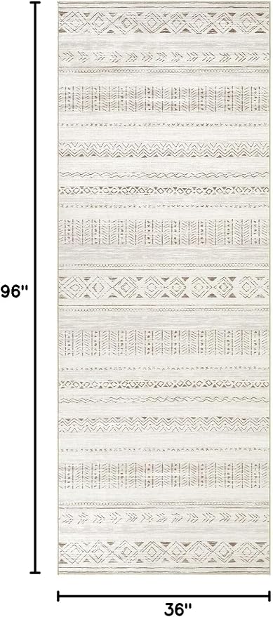 cotiled Washable 3x8 Runner Rugs: Washable Boho Rugs with Non Slip Backing Large Soft Indoor Stain Resistant Carpet for Living Room Bedroom Farmhouse Dining Room Lightweight Home Decor L Brown/Cream
