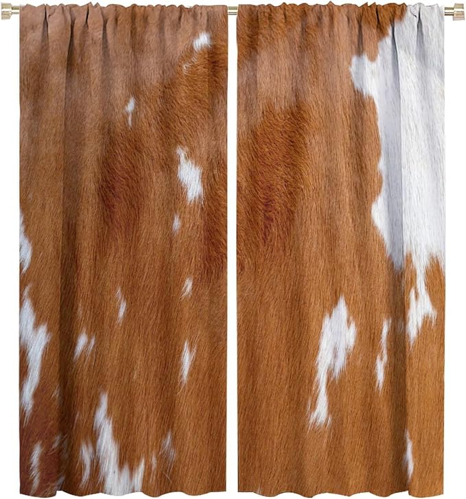 Cow Blackout Curtain,Animal Print Yellow Cowhide Aztec Rustic Farm Farmhouse Window Treatments Rod Pocket Curtain for Bedroom Living Room Kitchen Decor Drapes 55x63in