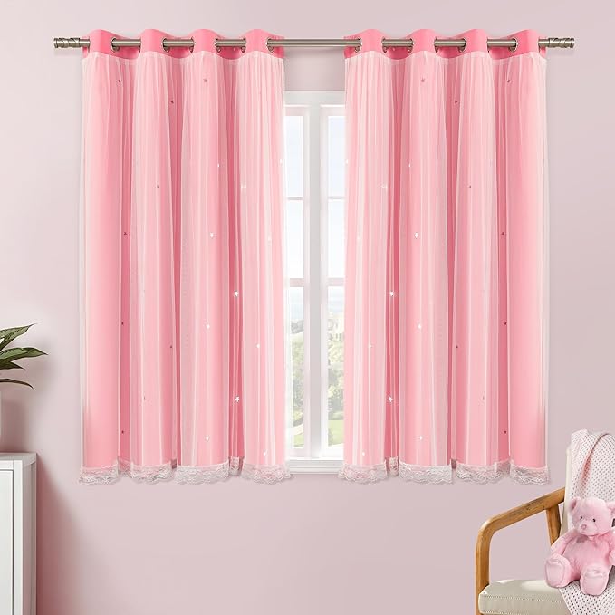 XiDi Pink Curtains for Kids Room Girls Bedroom, 1 Panel