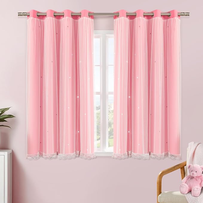 XiDi Pink Curtains Blackout for Bedroom Girls Room, 1 Panel