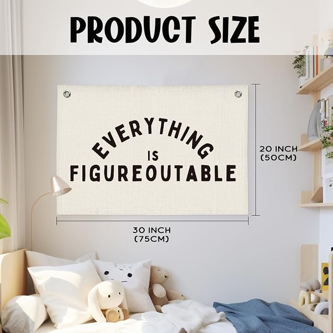 Classroom Decor, Everything is Figureoutable Inspirational Wall Decor, Office Motivational Wall Decor, Classroom Linen Canvas Banner Hanging Flag, 20x30 Inch