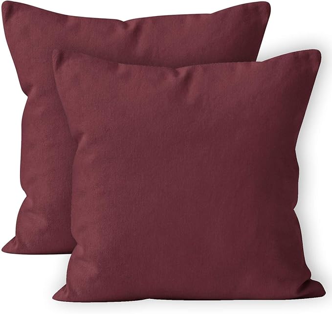 Encasa XO Throw Pillow Covers 18x18 in Set of 2 Rich Maroon | No Inserts | Cotton Pillow Covers for Living Room, Bed, Sofa, Couch | Decorative Cushion Covers with Improved Zipper