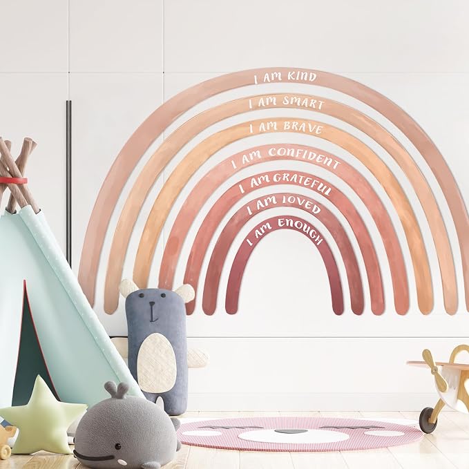 Tinideya 77" x 47'' Large Watercolor Rainbow Wall Decal with Inspirational Quote, Peel and Stick Rainbow Stickers Watercolor Vinyl Wall Mural Art for Girls Toddlers Playroom Bedroom Classroom(Boho)