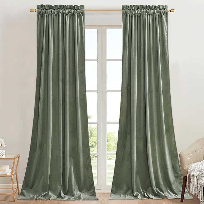 StangH Sage Green Velvet Privacy Curtains for Doorway 84 inches, 2 Panels | 300GSM Rich Soft Velvet, Bedroom Thermal Insulated Window Decor, Christmas Decor, Bathroom, Living Room, Nursery Kids