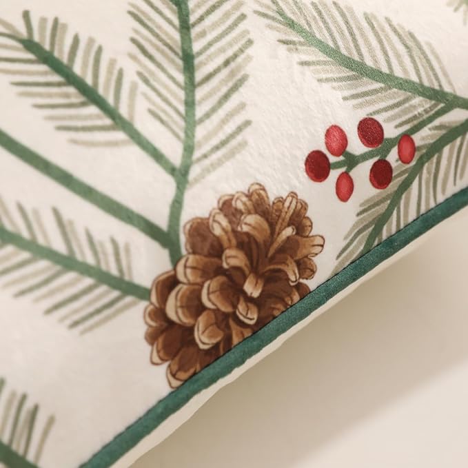 ISAENNE French Chrismas Velvet Throw Pillow Cover,Set of 2,18"x18"-Carol B | Vintage Square Pillow Cover,Concealed Zipper Design,Pinecones Pattern,Sofas,Bedroom,Living Room,Lounge Chairs,Decor