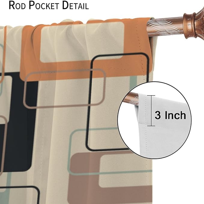 JESTRONRY Mid Century Blackout Curtains,Retro Square Design Modern Style Blackout Window Door Curtains for Bedroom Living Room Home Decor 84x84in