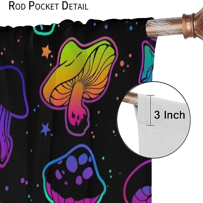 Mushroom Curtains Colorful Cartoon Plant Print Window Treatments for Bedroom Living Room Kitchen Fantasy Psychedelic Mushroom Window Drapes 2 Panels Set,Total Size 55 x 63 Inch