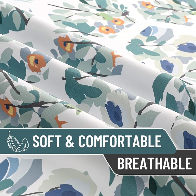 Joydeco Boho Green Floral Curtains 72 Inches Long for Bedroom 2 Panels, Room Darkening Curtains Patterned Panels for Living Room with Grommet, 80% Blackout Botanical Printed Drapes(Hexagon Green-72)