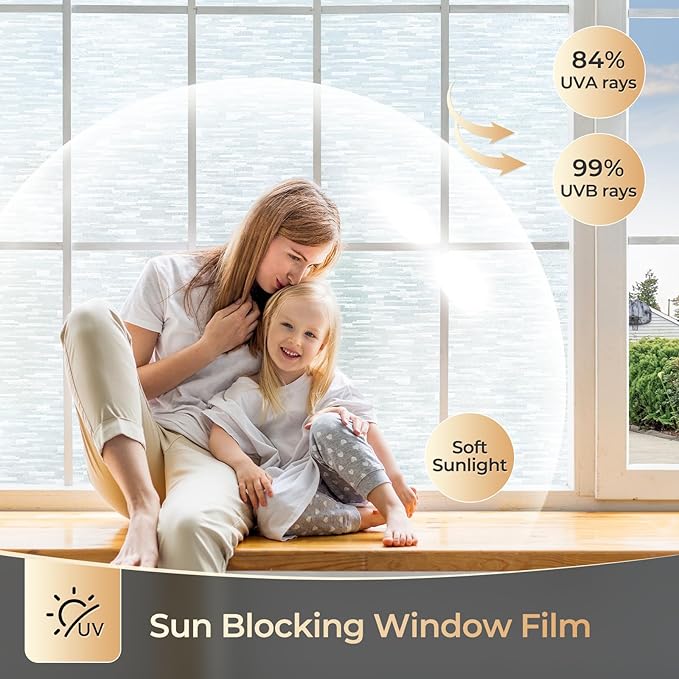 rabbitgoo Window Privacy Film, Frosted Glass Window Film Static Cling Covering, Non Adhesive Privacy Clings Vinyl, Removable Frosting Sticker for Home Decoration, White, 35.4 x 157.4 Inches