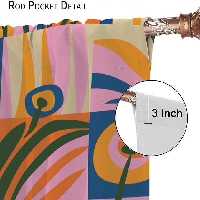 JESTRONRY Mid Century Boho Curtains, Modern Abstract Cute Retro Floral Vintage Checkered Flower Print Blackout Window Door Curtains for Bedroom Living Room Home Decor 72x63in