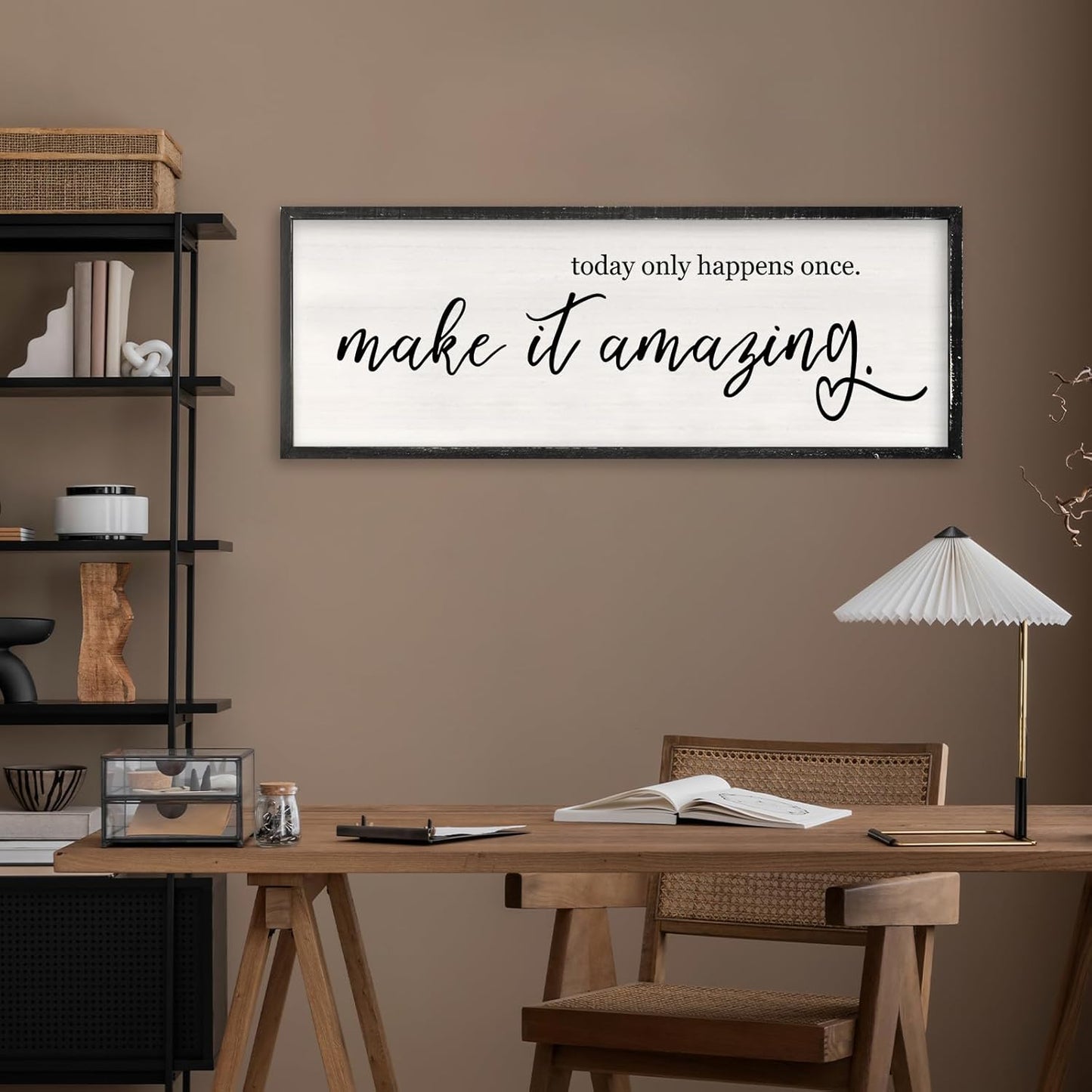 Today Only Happens Once Make It Amazing Wall Art Decor 32x12 Inch Large Inspirational Quote Sign Rustic Living Room Vintage Wood Frame Office Motivational Home Wall Hanging (Black)