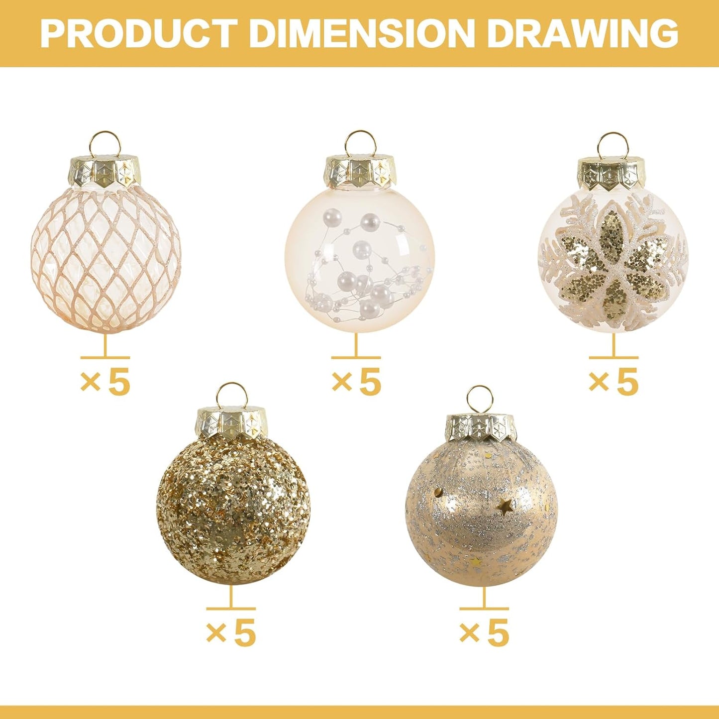 25PCS Christmas Ornaments Set, 2.36"/6CM Clear Plastic Shatterproof Christmas Ball Hanging Ornaments for Xmas Tree Decorations, for Indoor Home Party Holiday Decor - White/Champagne