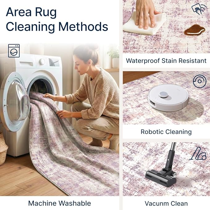 10x12 Area Rugs Washable Living Room Rug-No Slip Soft Carpets Modern Abstract Indoor Floor Stain Resistant Large Carpet for Bedroom Dining Room Farmhouse Nursery Home Office Pink