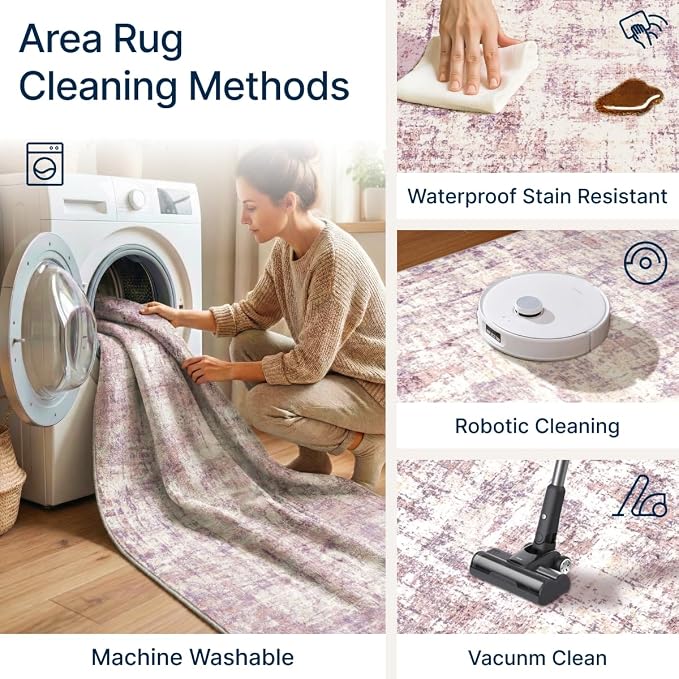 9x12 Area Rugs Washable Living Room Rug-No Slip Soft Carpets Modern Abstract Indoor Floor Stain Resistant Large Carpet for Bedroom Dining Room Farmhouse Nursery Home Office Pink