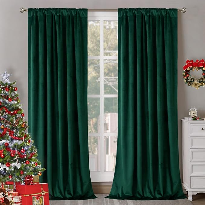 BGment Emerald Velvet Curtains 102 Inches Long for Living Room, Thermal Insulated Room Darkening Curtains Drapes Window Treatment with Back Tab and Rod Pocket, Set of 2 Panels, 52 x 102 Inch