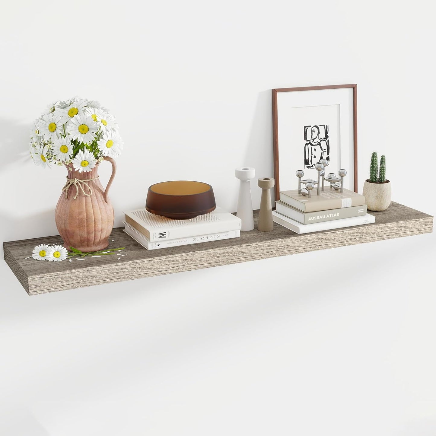48 Inch Floating Shelves, 11.6 Inch Deep Floating Shelves for Wall, Floating Shelf with Invisible Brackets, Deep Shelves for Bathroom, Bedroom, Living Room, Vintage Gray Oak