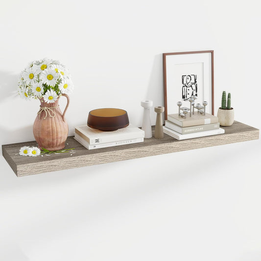 48 Inch Floating Shelves, 11.6 Inch Deep Floating Shelves for Wall, Floating Shelf with Invisible Brackets, Deep Shelves for Bathroom, Bedroom, Living Room, Vintage Gray Oak