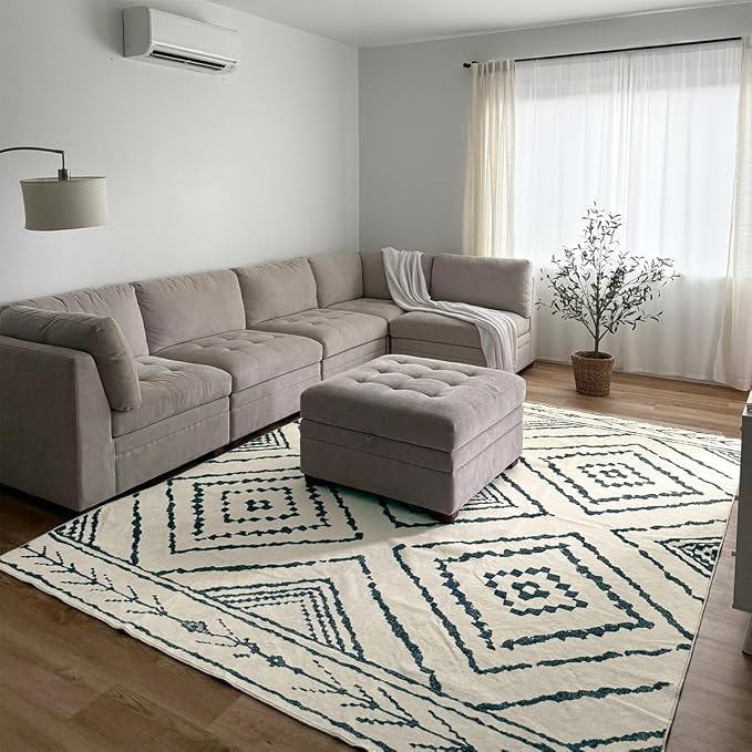 BESTSWEETIE Area Rug 5x7 Rug Machine Washable Non-Slip Low Pile Print Pattern Western Rug for Living Room Bedroom Entryway Tribal Series -Navywhite/Black