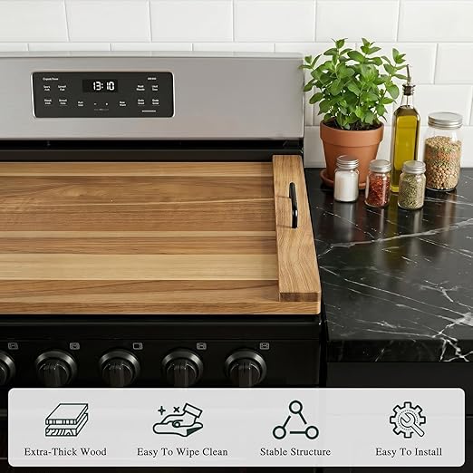 Noodle Board Stove Cover with 4 Adjustable Feet, 30" x 22" Acacia Wood Stove Top Cover for Gas Stove, Electric & Induction - Extra Counter Space, Serving Tray & Charcuterie Board for RV& Kitchen