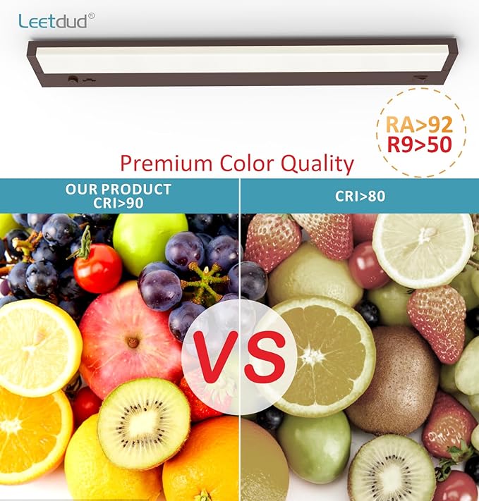 Leetdud Under Cabinet Lighting Plug in or Hardwired Built-in Dimmer, 24 Inch 12W, 5CCT 2700/3000/3500/4000/5000K, Linkable Counter Lights for Kitchen, ETL Dimmable LED Light Fixture, Bronze