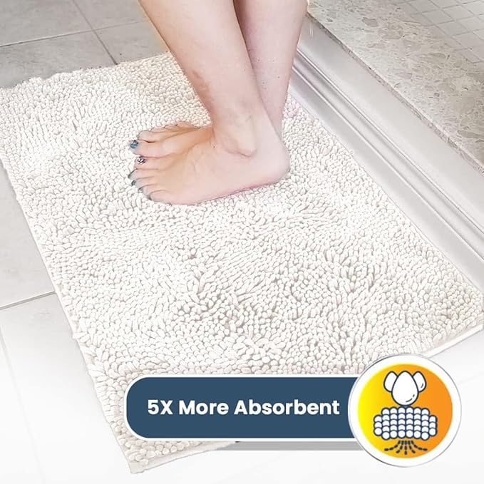 Muddy Mat® | Super Water Absorbent Door Mat Indoor, Microfiber Quick Dry Chenille Entryway Rug, Slip Resistant Front Door Mat, Indoor Mats for Entryway, Machine Washable Pet Rug, White 24" x 96"