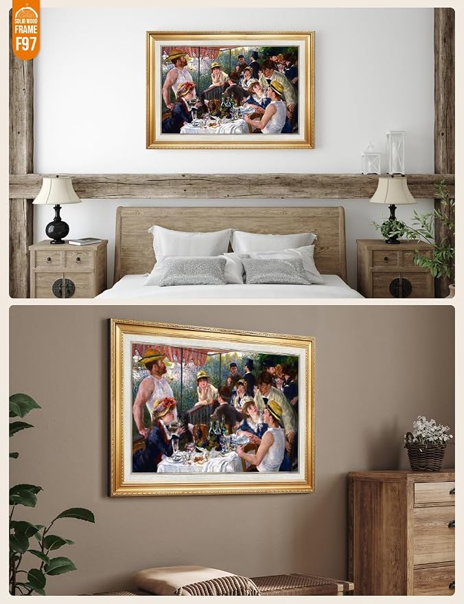 DECORARTS - Luncheon of the Boating Party by Pierre-Auguste Renoir. World Famous Giclee Canvas Reproduction with Custom Frame Options, Elegant Wall Art for Dining Room or Living Space, Ready to Hang