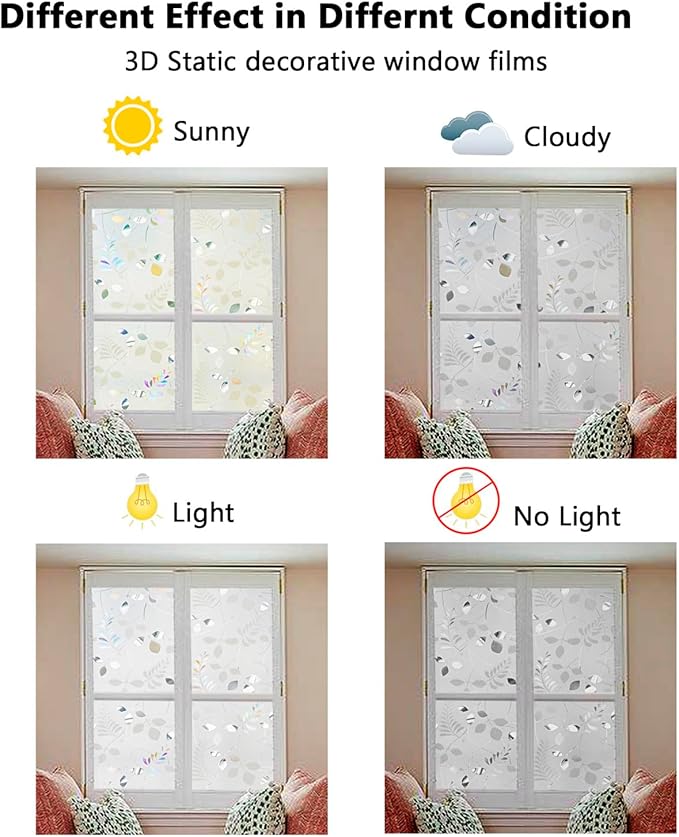 LEMON CLOUD Frosted Window Privacy Film Stained Static Cling Glass Film Decorative Colorful Glass Window Sticker, Non-Adhesive Sun Blocking Tint for Home Sliding Door, Mimosa-Patterned, 35.4" x 157.4"
