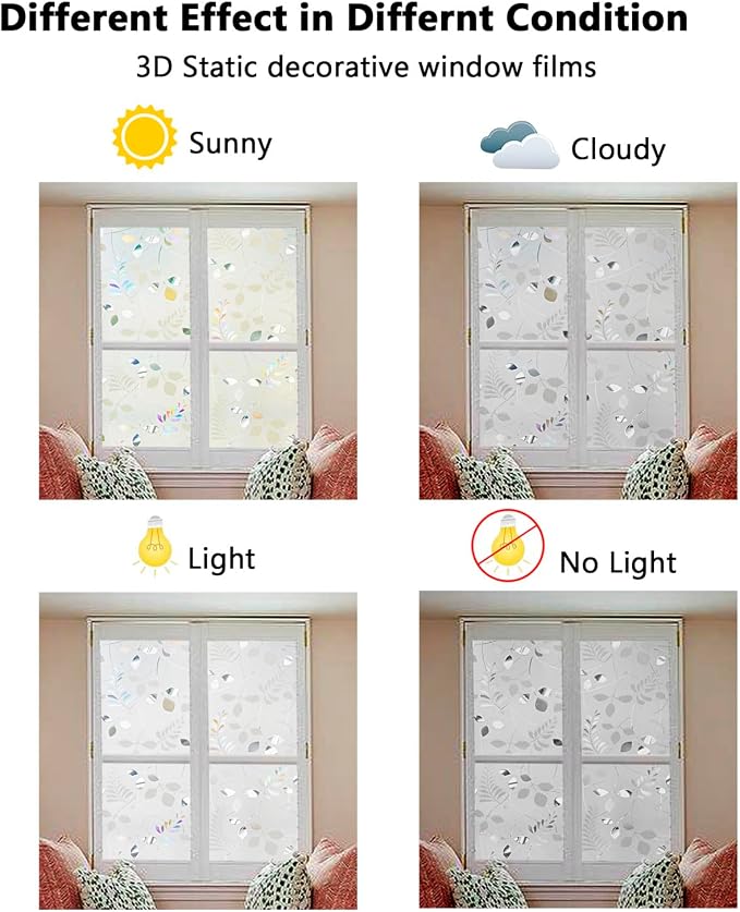 LEMON CLOUD Frosted Window Privacy Film Stained Static Cling Glass Film Decorative Colorful Glass Window Sticker, Non-Adhesive Sun Blocking Tint for Home Sliding Door, Mimosa-Patterned, 35.4" x 78.7"