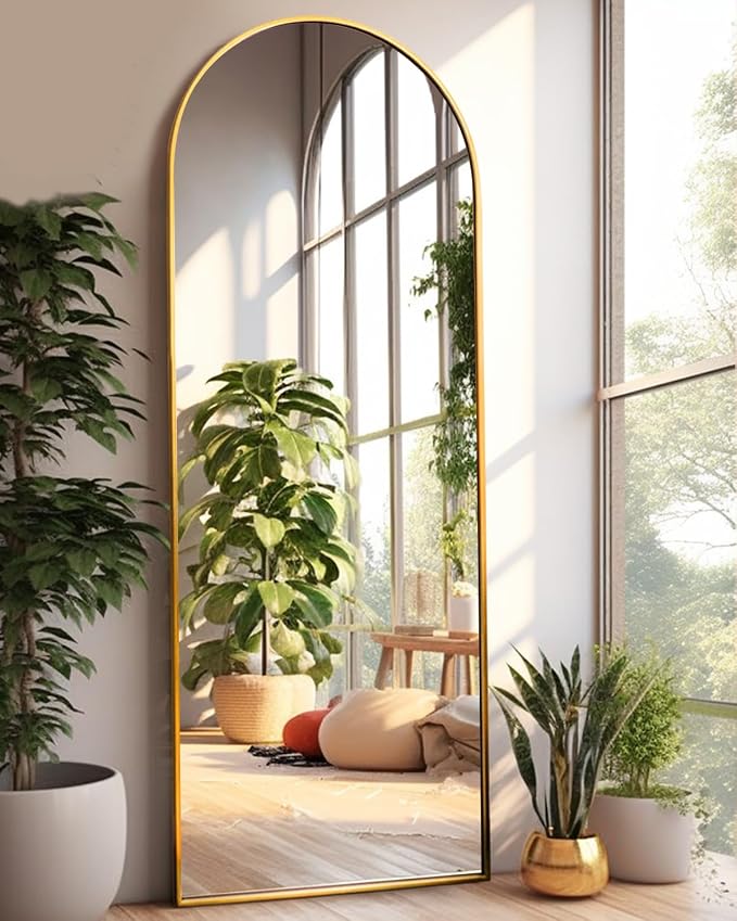 DYNWELL Arched Full Length Mirror, 18x58 in Gold, Wall or Floor Mounted, Bedroom Mirror