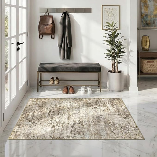 3x5 Area Rugs Washable Living Room Rug-No Slip Soft Carpets Modern Abstract Indoor Floor Stain Resistant Carpet for Bedroom Dining Room Farmhouse Nursery Home Office Brown