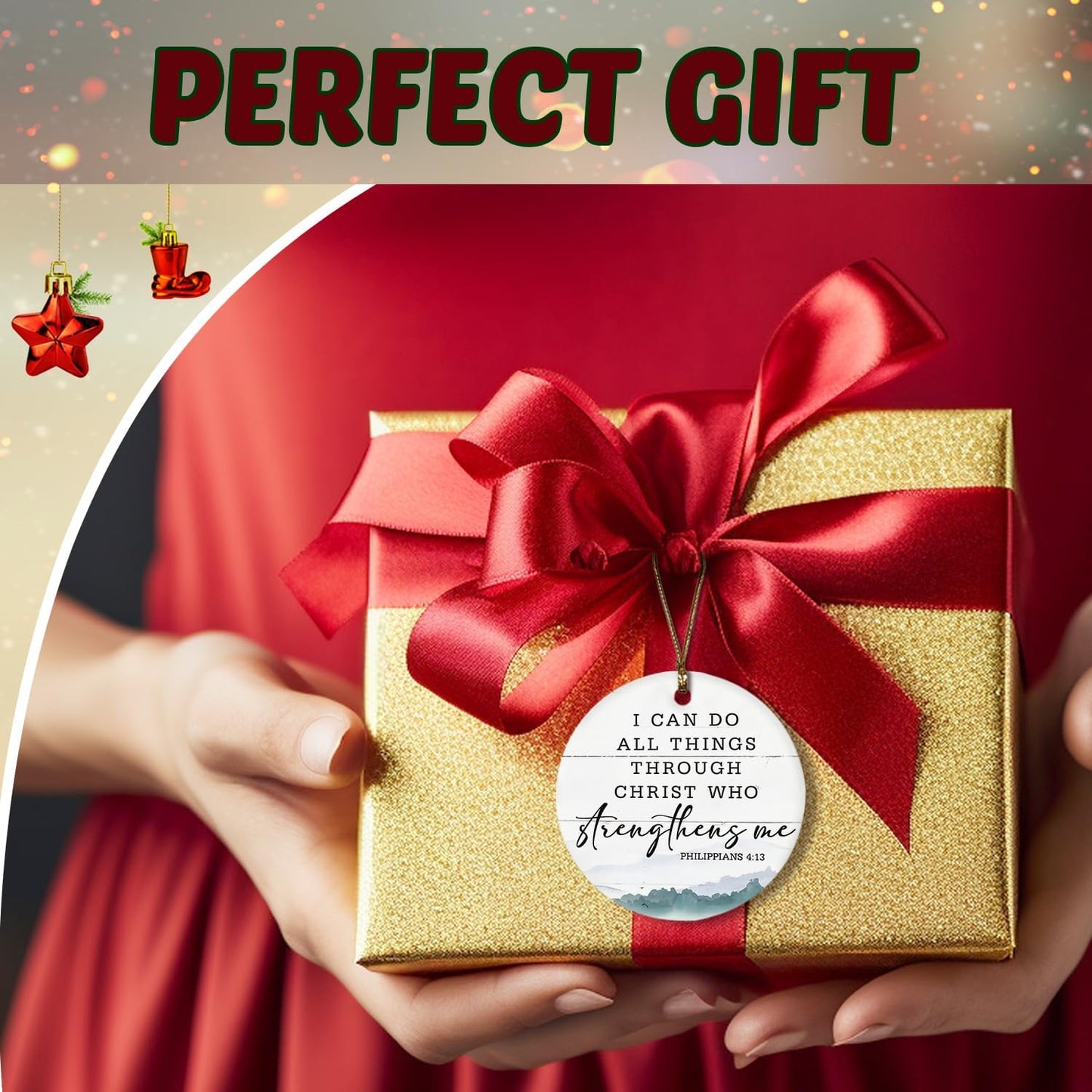 Christian Ornaments, I Can Do All Things Scripture Religious Ceramic Ornament Keepsake Decorations, Inspirational Christian Gifts for Women Teen Girls