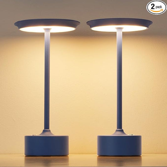PUSU Rechargeable Table Lamps Set of 2, Blue Cordless LED 4000mAh Battery Desk Lamp, Stepless Dimming & 3 Color 2700K-6000K, Portable Lamp for Bedroom, Living Room, Restaurant, Outdoor, Night Light