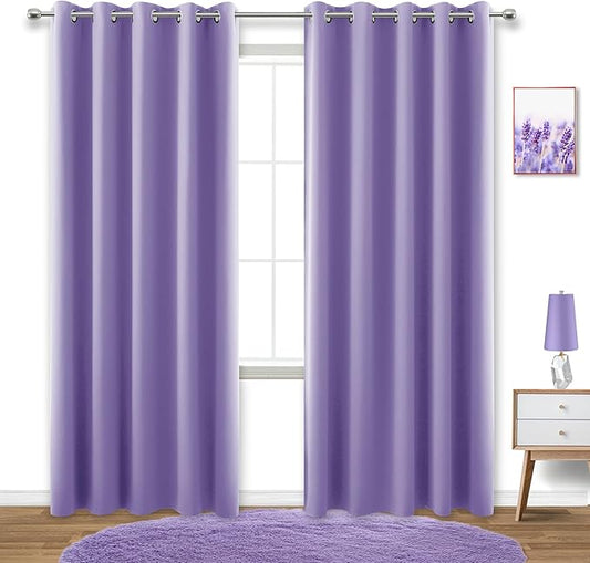 KOUFALL 72x84 Inches Long Purple Blackout Curtains for Living Room