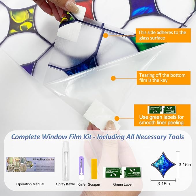 Stained Glass Window Film - Non-Adhesive Colorful Privacy Film | Privacy Protection, Reusable & Renter Friendly | Perfect for Bedroom/Bathroom Room Decor (Frosted Mosaic, 23.6 x 78.7 in)