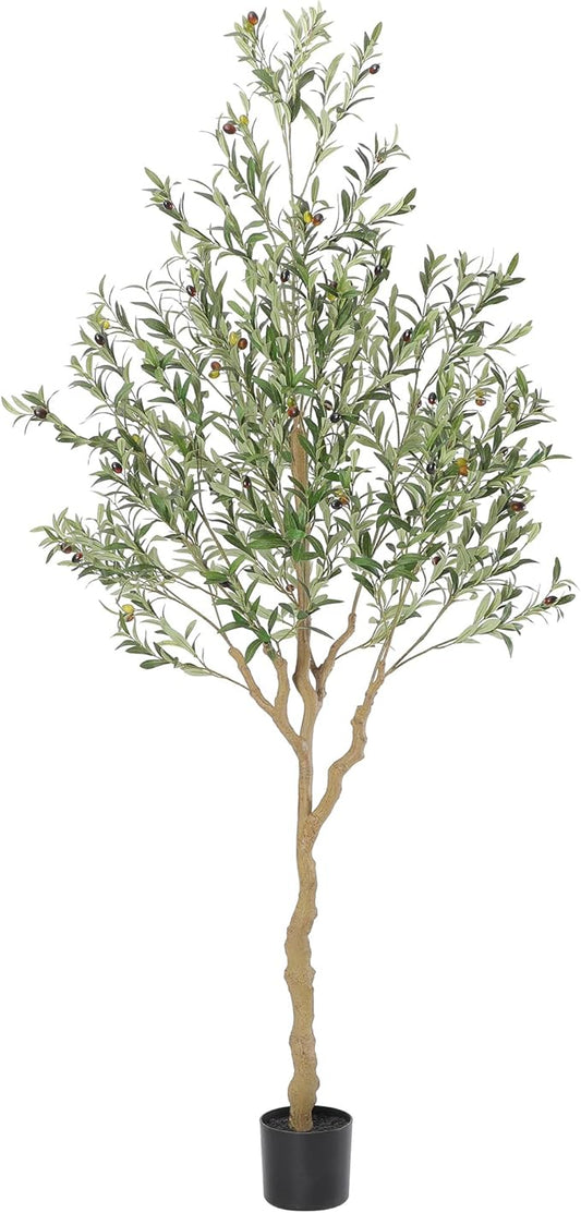 Nafresh Tall Faux Olive Tree，7ft（84in） Realistic Potted Silk Artificial Indoor with Green Leaves and Big Fruits for Home Office Living Room Bedroom Stairs Foyer Decor.