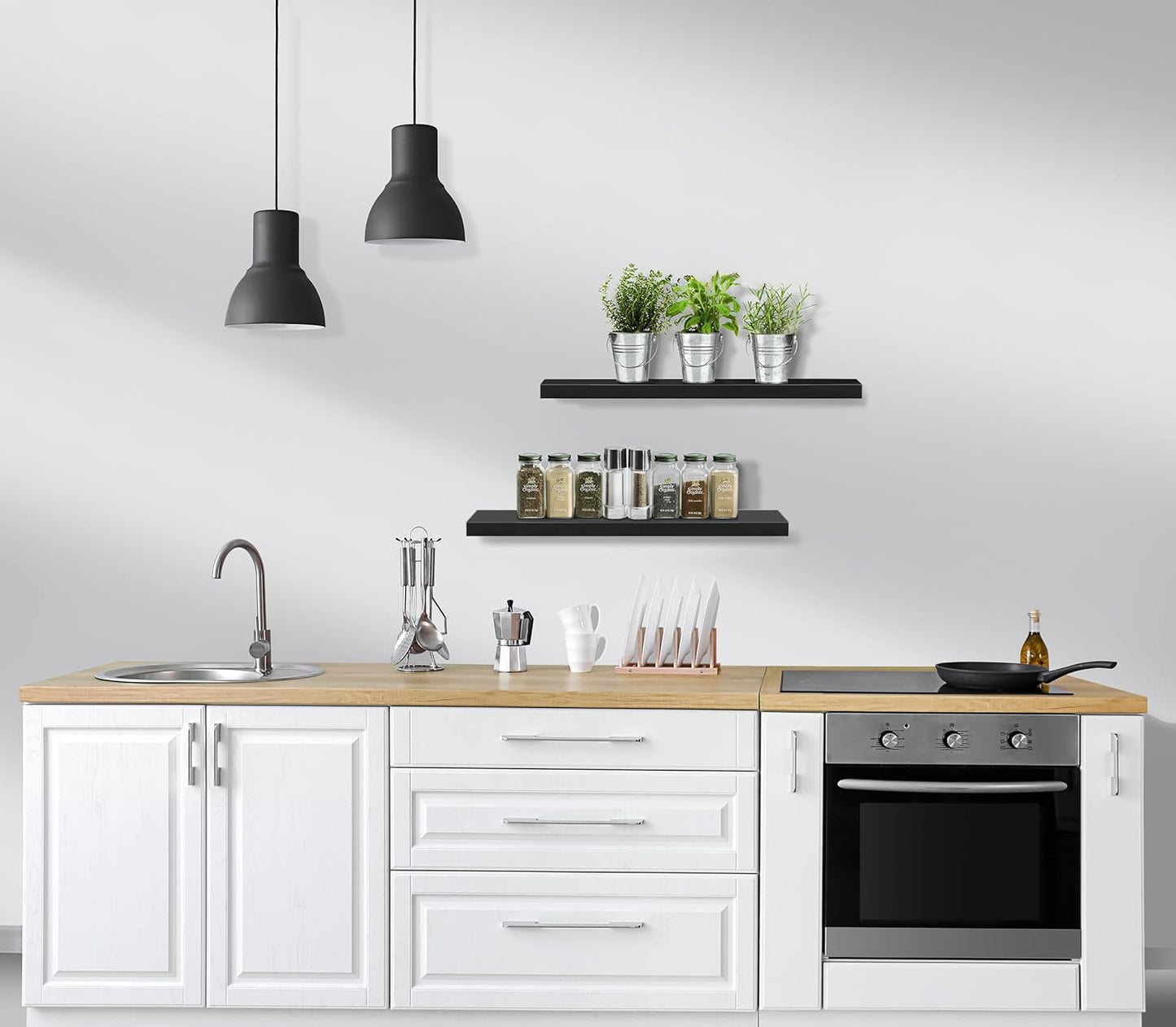 Sorbus Floating Shelves for Wall - 24" Bathroom Shelves, Wall Decor for Bedroom, Kitchen, Living Room, Home Decor & Book Storage - Mounted Floating Shelf with Invisible Brackets (Black, 2 Pack)