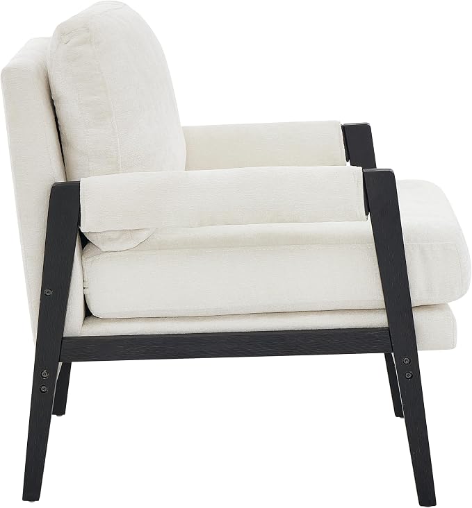 Roundhill Furniture Kelly Mid-Century Modern Chenille Upholstered Accent Armchair, White