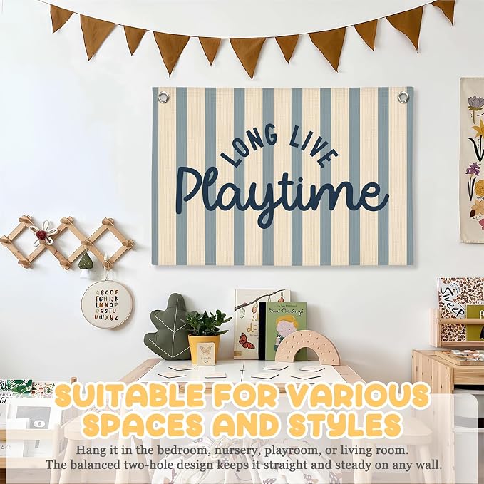 Playroom Wall Decor, Long Live Playtime Linen Canvas Banner, Toddler Playroom Decor Kids Room Nursery Wall Decor for Toddler Boys Toy Room Bedroom, 30x20 Inch