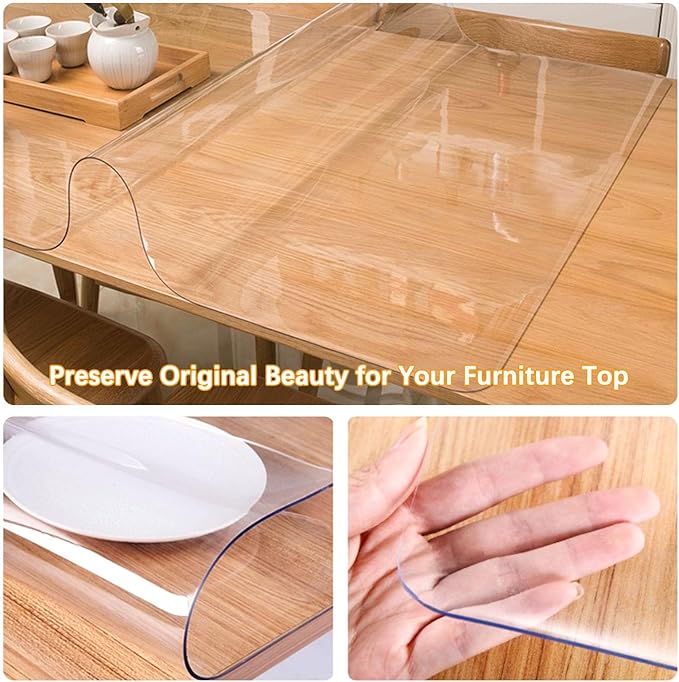 Clear Plastic Dining Table Protector Tablecloth Desk Pad Mat For 8 Foot Table Wooden Furniture Coffee Glass Entryway Sofa Side Protection Countertop Cover Waterproof PVC Vinyl Rectangular 40 X 96 Inch