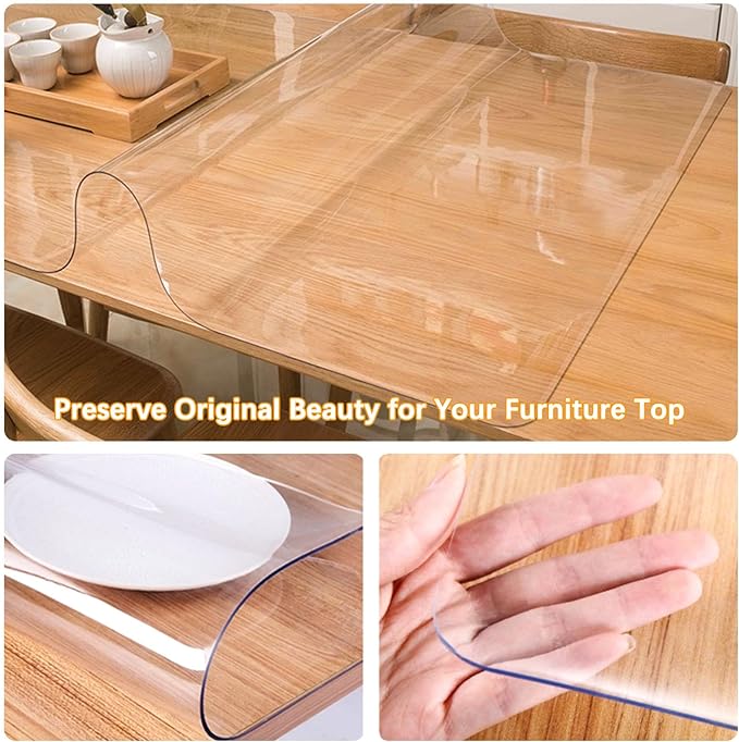 24 x 52 Inch Clear Plastic Dining Table Protector Tablecloth Desk Pad Mat Wooden Furniture Coffee Glass End Bed Sofa Side Bar Bistro Pub Dinner Console Table Top Protection Cover Waterproof PVC Vinyl