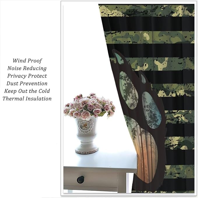 Rustic Bear Blackout Curtains,Vintage Cabin American Flag Independence Day Drapes for Bedroom Living Room Kitchen Window Treatment 2 Panels Set Total Size 63" W X 63" L Inch