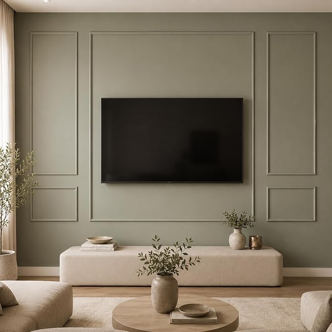 Pangda DIY Peel and Stick Wall Moulding Kit Flat Wall Molding Kit Pre Made Accent Wainscoting Panel for Home TV Interior Decor(Contemporary Symmetry)