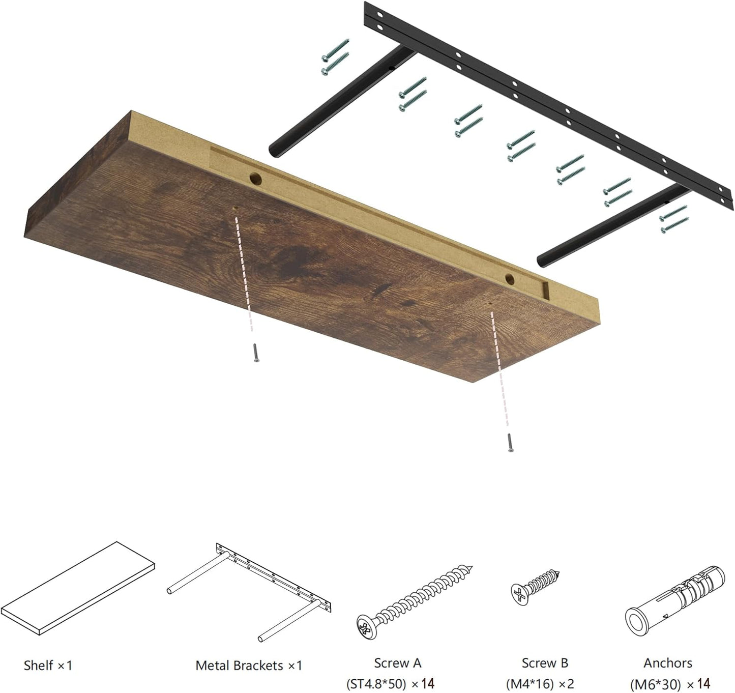 Large Floating Shelves for Wall Set of 1 Wooden Wall Shelves V Room Decor Long Shelf with Invisible Wall Mount Bracket for Bedroom Kitchen Living Room Rustic Brown