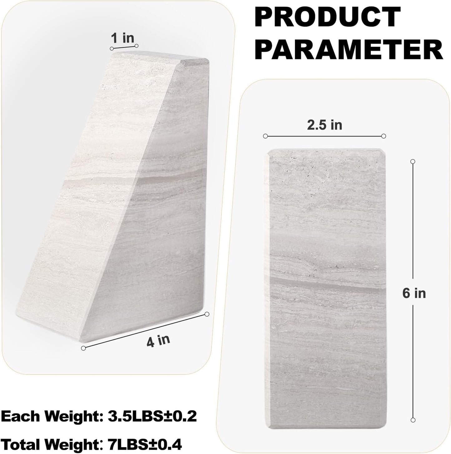 Marble Book Ends for Heavy Books, Decorative Bookends for Shelves, Durable and Heavy-Duty Bookends for Hardback Book & CDS, Off-White Unique Books Stopper & Holder, Set of 2